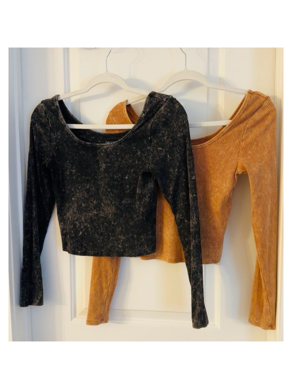 wild fable Black Mineral-Wash Ribbed Long Sleeve Crop Top